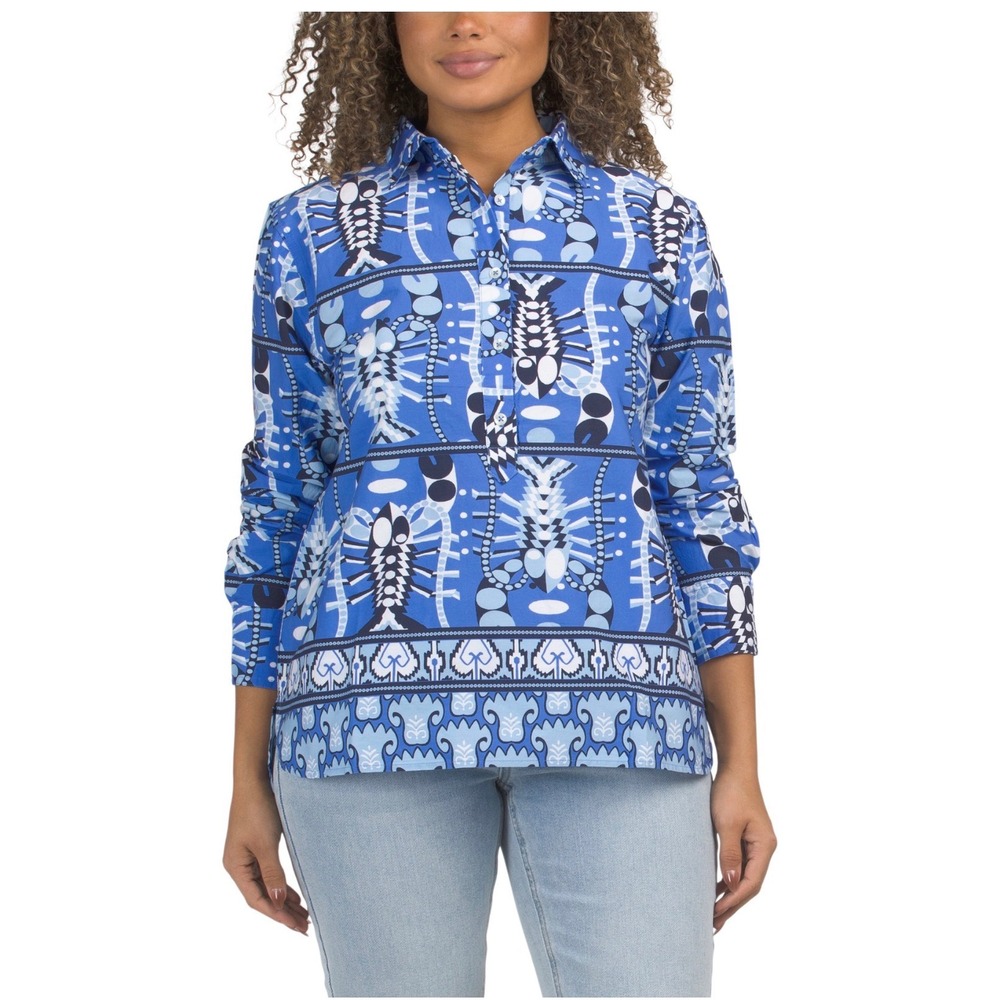 JUDE CONNALLY Pru Button‎ Front Tunic Shirt XXL Blue NEW Fish Tropical Beach